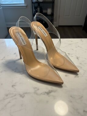 Steve Madden Nude Pointed-Toe Clear Strap Stiletto Pumps